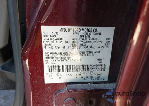 2012 Ford F-250 Xlt z USA, uszkodzony, nr VIN 1FT7W2BT6CEB96100